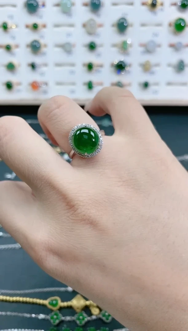 翡翠戒指银S925镶嵌天然翡翠
