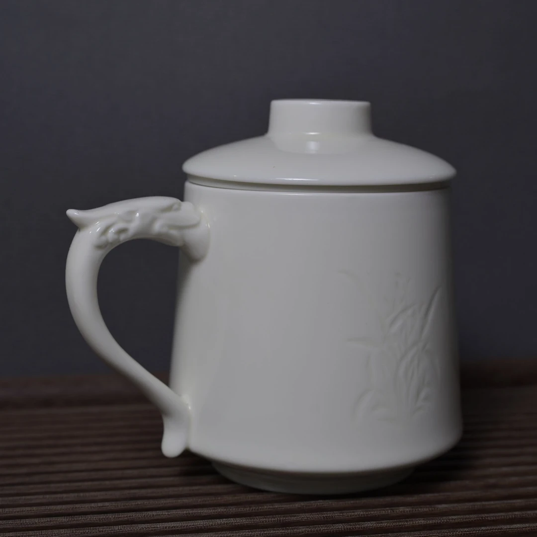 定瓷正品龙头兰花带漏办公杯