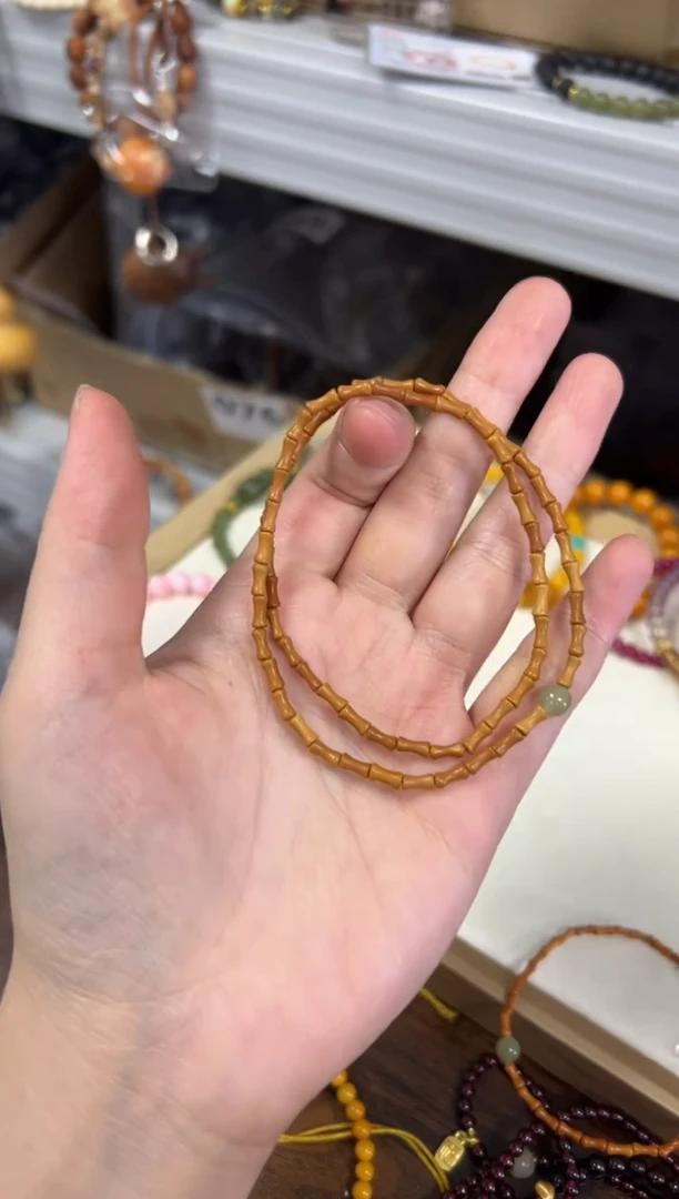 未镶嵌橄榄核手串孤品橄榄核竹节和田玉双圈[1611]