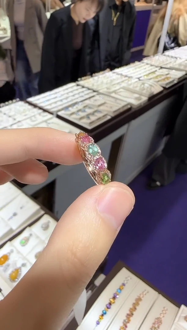 【闪购商品】碧玺戒指银S925镶嵌3*5mm排戒