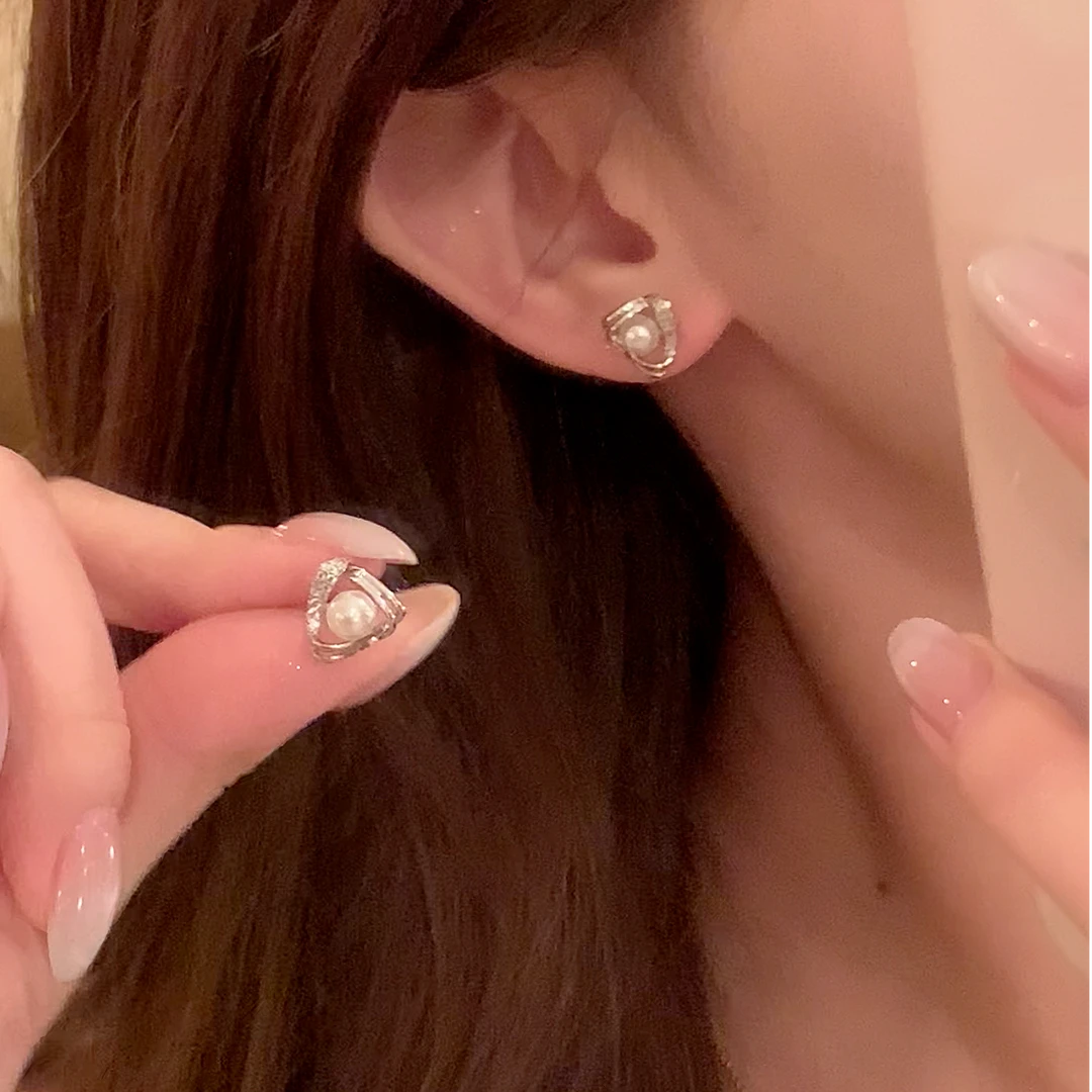 芒果饰品 铜合金锆石耳饰 夏日百搭几何珍珠耳钉女气质耳环耳饰