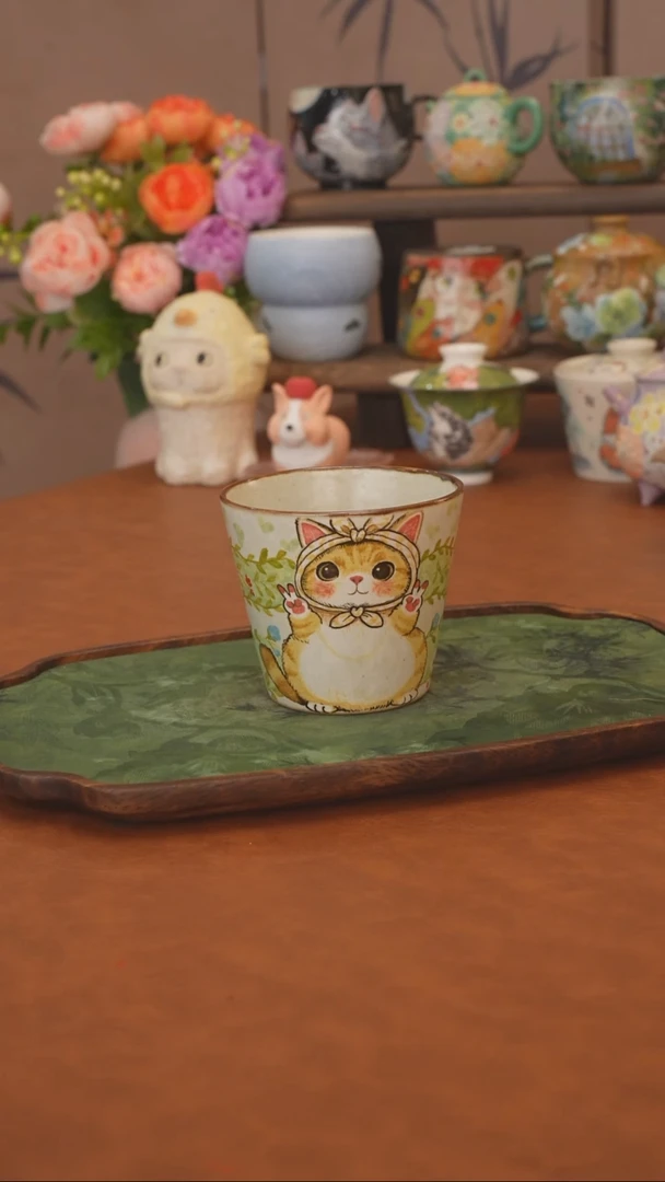 唐行举系列 比耶猫猪口杯