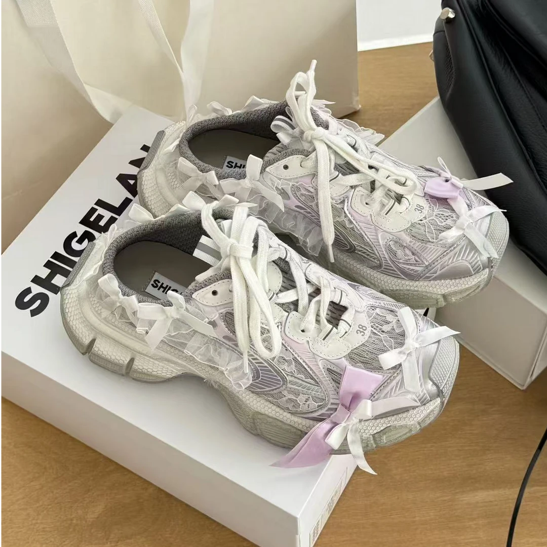 诗歌兰真皮女鞋2025夏款百搭试试厚底仙女风蝴蝶结老爹鞋包头拖鞋