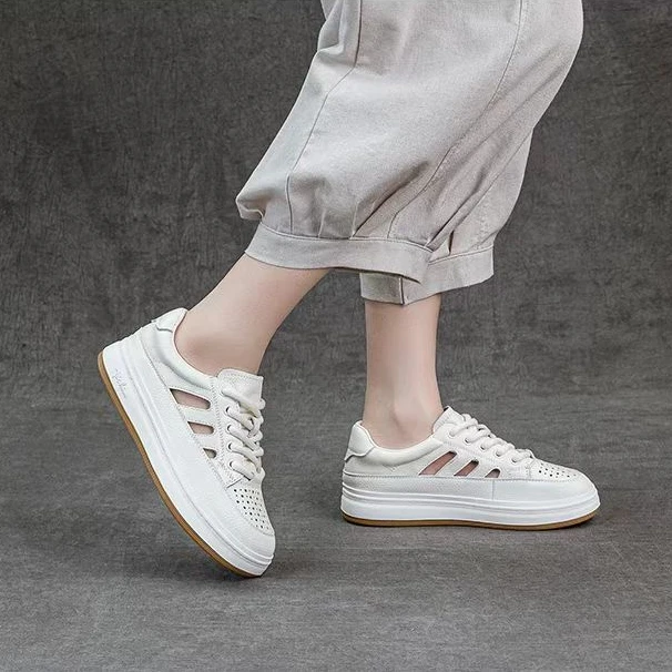 头层牛皮小白鞋女夏季新款镂空休闲鞋软底软面真皮板鞋时尚洞洞鞋