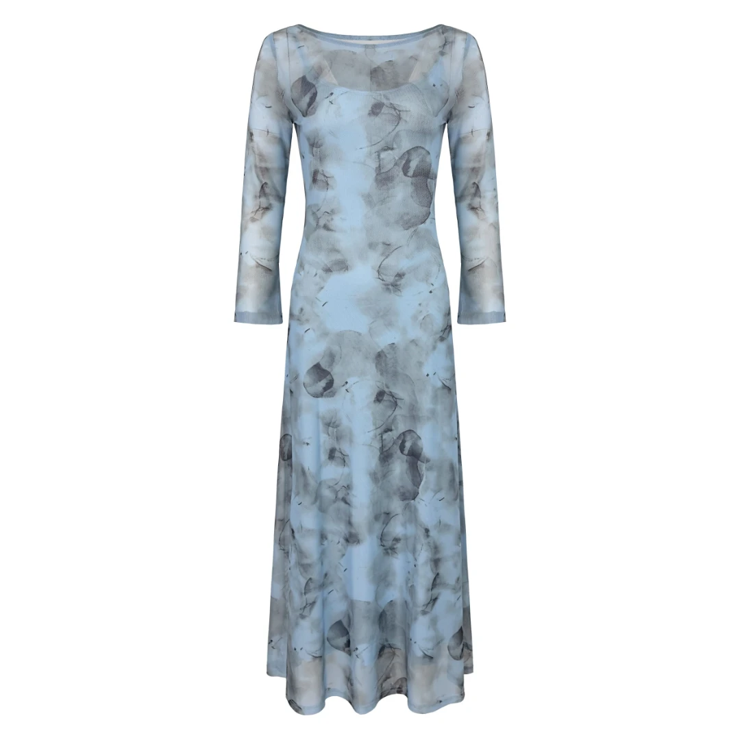 纯欲度假风绿色碎花V领背心连衣裙夏季收腰显瘦长裙176-239