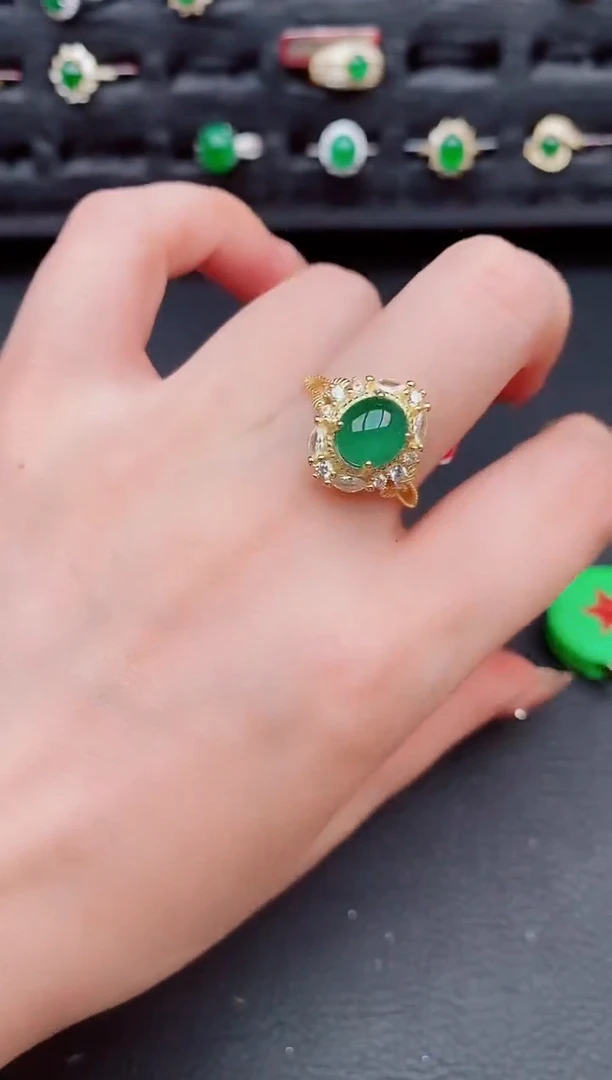 翡翠戒指银S925镶嵌天然a货翡翠529