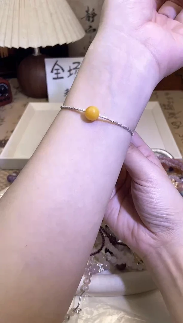 银S925镶嵌蜜蜡手链227手串