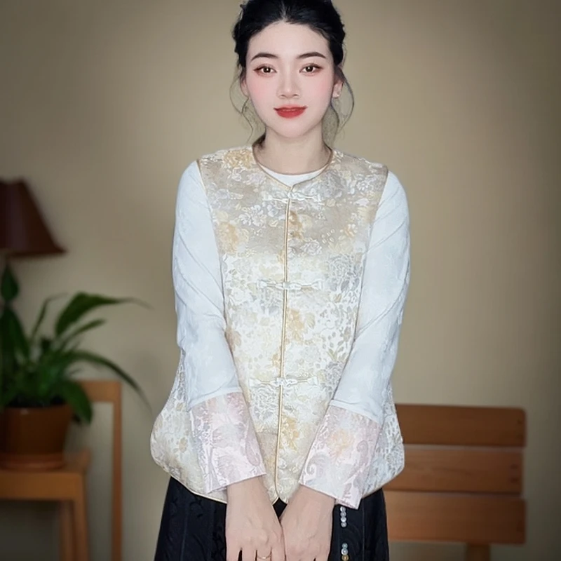 新中式国风织锦缎【繁华盛开】盘扣刺绣马甲气质百搭显瘦
