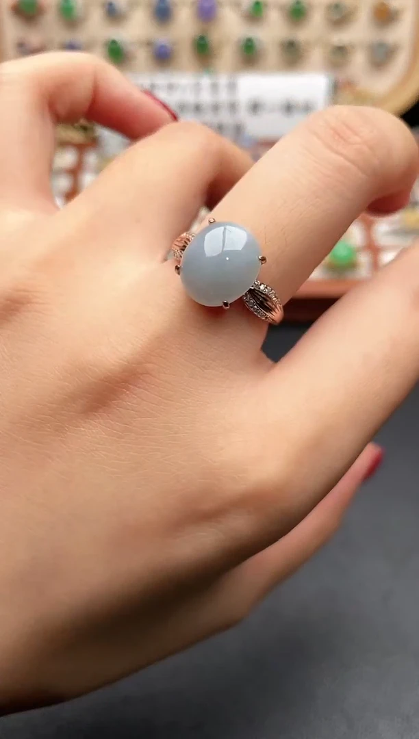 银S925镶嵌戒指翡翠一物一证一礼盒