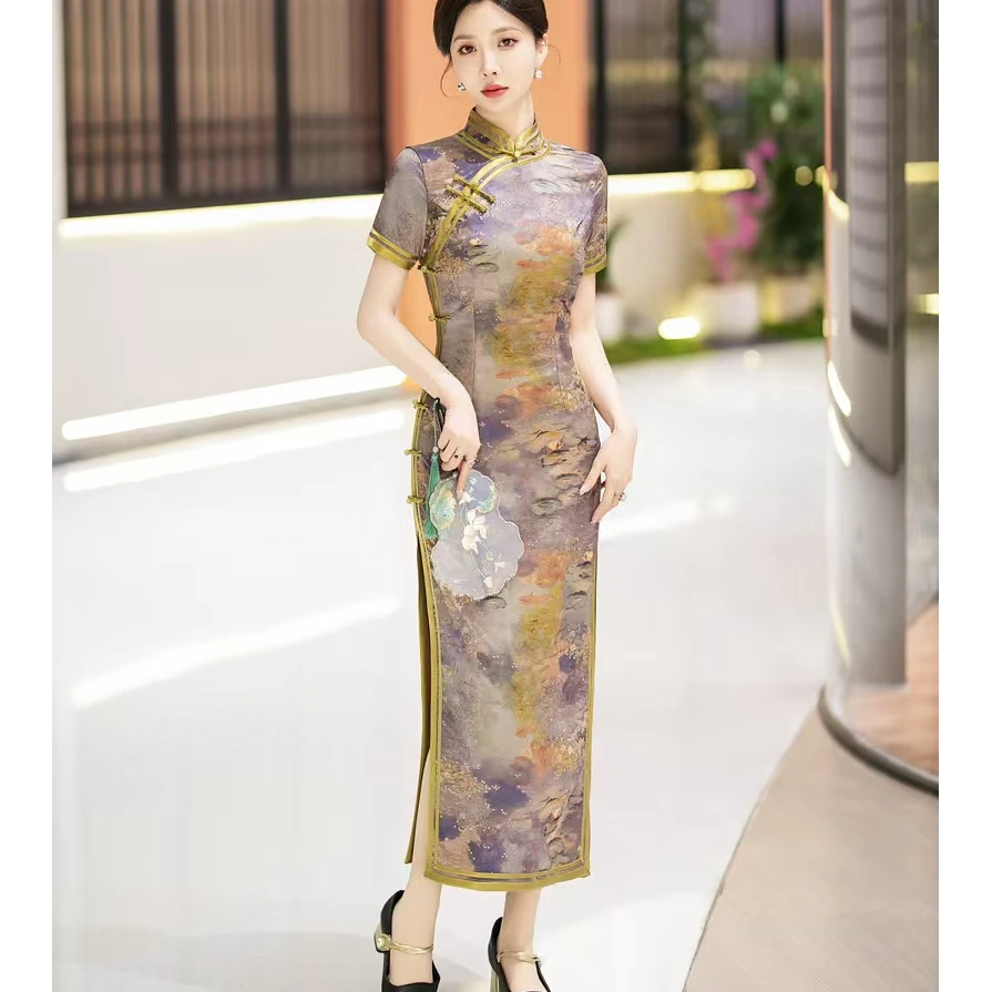 【芙蓉出水】上上喜单层修身重工高腰复古时尚优雅长旗袍