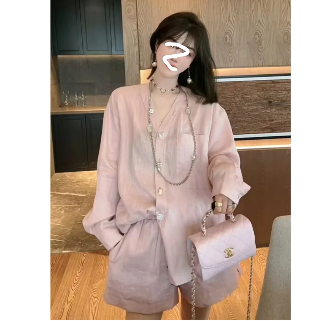 2025夏季新款女装欧货时髦小众洋气百搭复古防晒衬衫短裤两件套潮