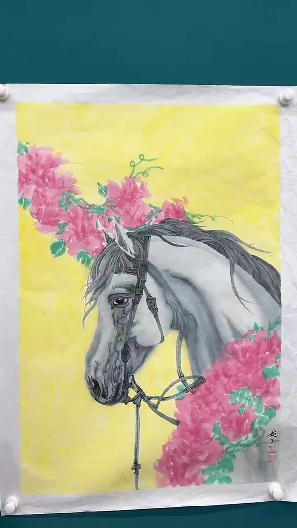 国画宁婉玉-6平尺-国画作品-贵色重彩马