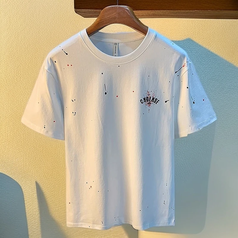 潮流泼墨印花T恤男夏季新款大码速干短袖上衣薄款体恤衫男宽松