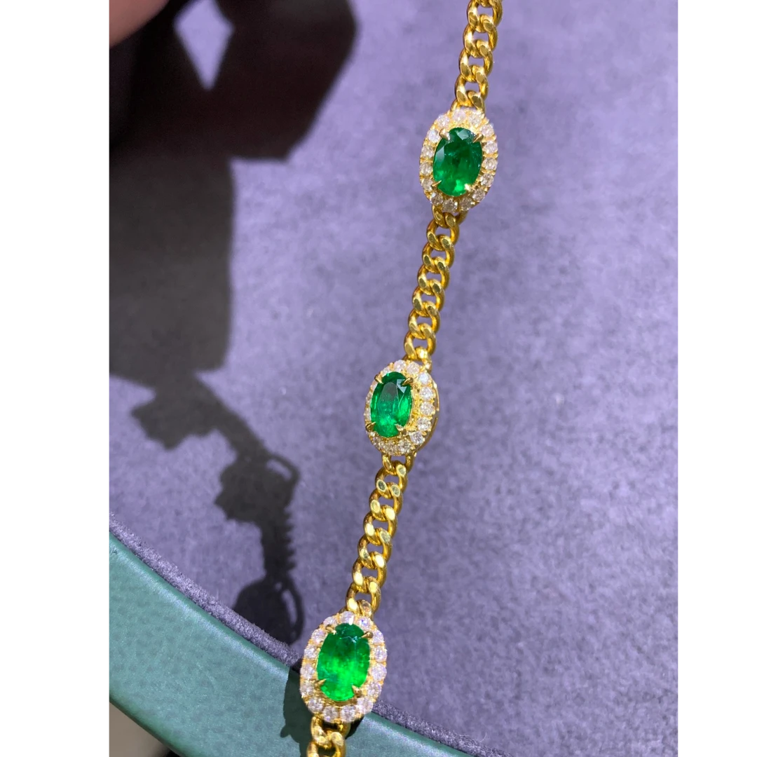 精致简约18K金天然Vivid green祖母绿手链