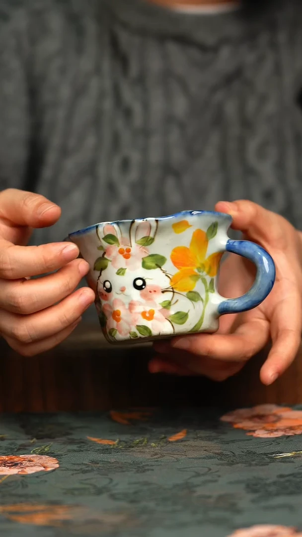 杯釉下彩手工手绘同款陶器