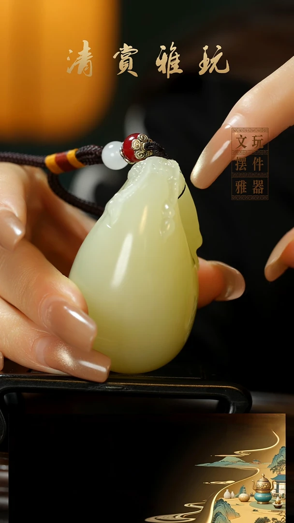 玉《富得流油福袋》手把件摆件