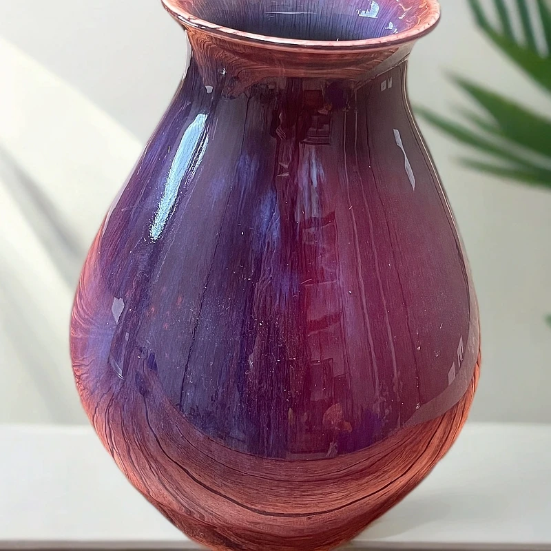 纯手工窑变玫瑰 紫鱼子纹佛陀瓶