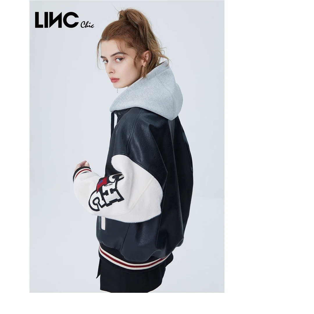 LINCCHIC/金羽杰拼接潮酷皮衣S221FU033