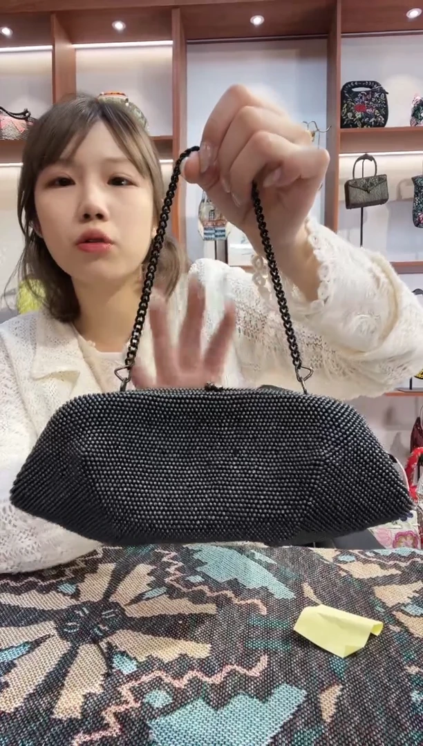 织物胡*妹手工珠珠包包腋下斜跨包手拿包手提晚宴包