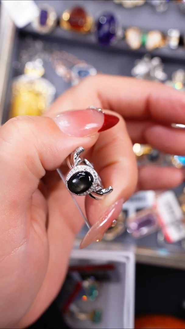 戒指蓝宝石银S925镶嵌戒指