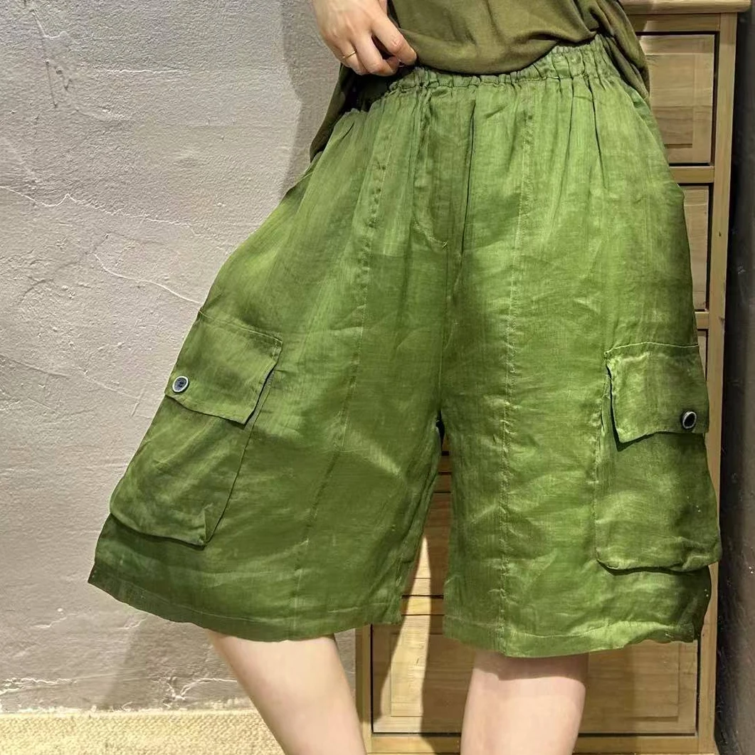 【半奏】夏季苎麻宽松休闲裤时尚口袋百搭短裤腰围118臀围130裤长60