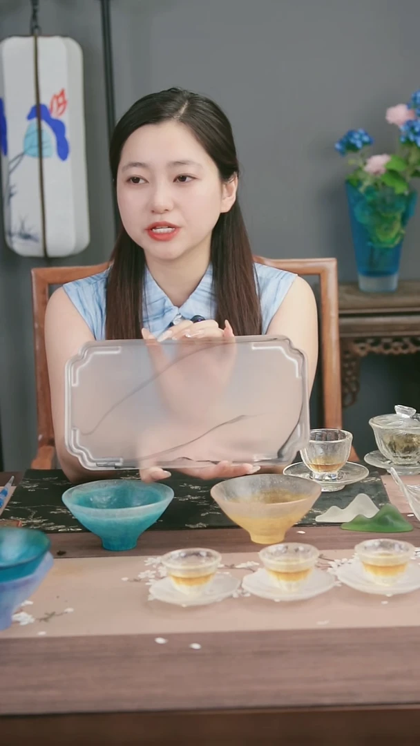 琉璃手工艺品水墨画茶盘