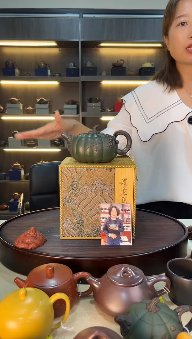 茶壶紫砂生****落双色筋纹南瓜 翡翠绿泥紫泥