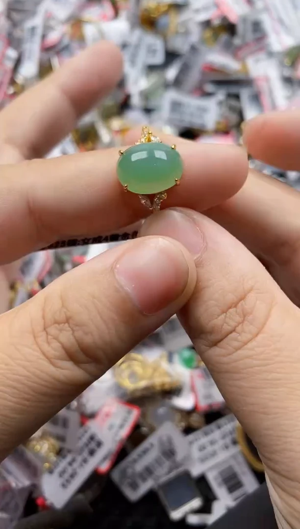 翡翠戒指银S925镶嵌6666---5