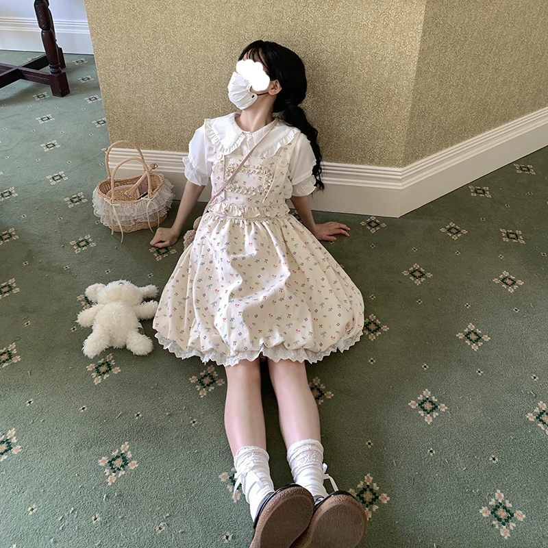 【小碎花】原创设计花苞裙背带裙学生软妹少女收腰蝴蝶结可爱显瘦