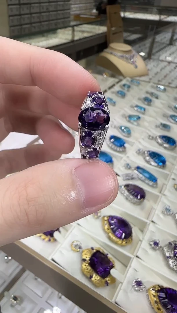银S925镶嵌戒指紫晶10*8mm