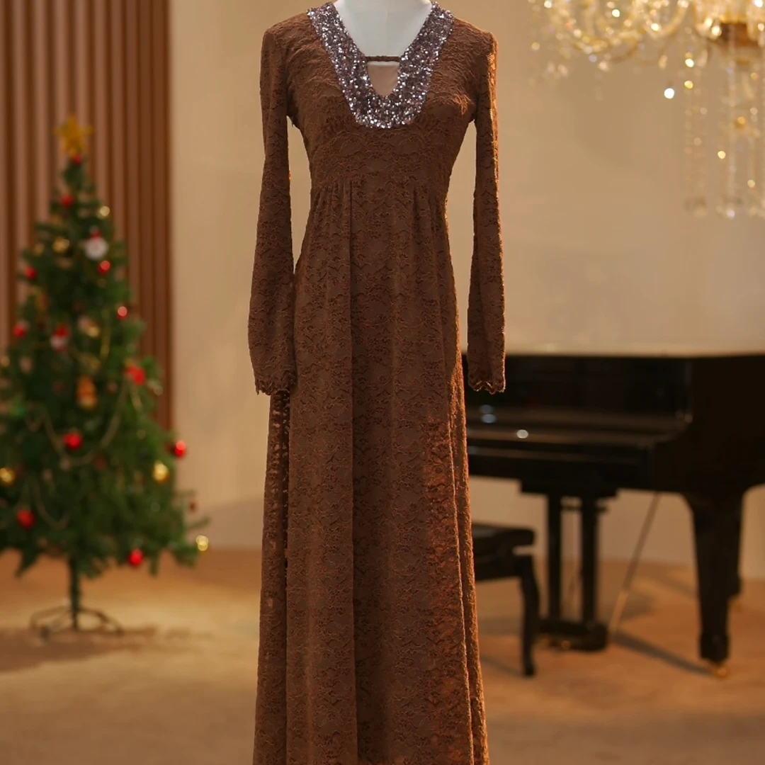 【火火】摩卡邂逅 冬季气质高级设计感收腰显瘦连衣裙-YL20091