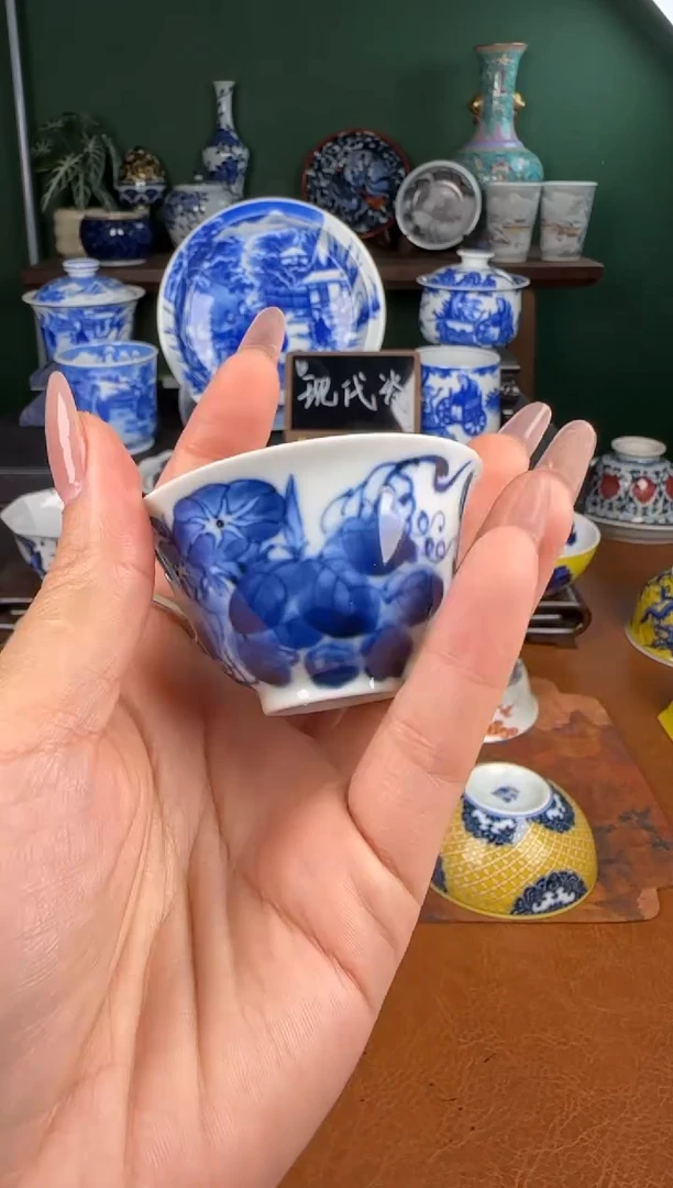 杯洪印幕明 柴窑 牵牛花小单杯