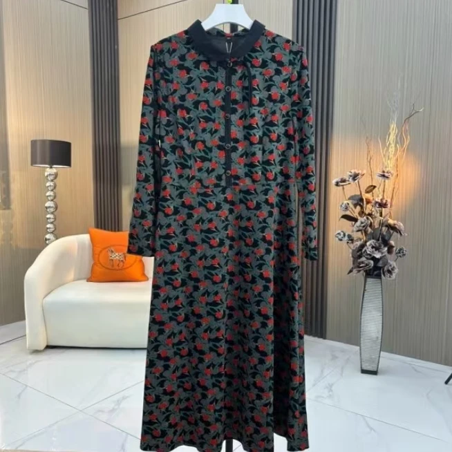 H2136秋季碎花连衣裙女士高端新垂坠感长裙H6