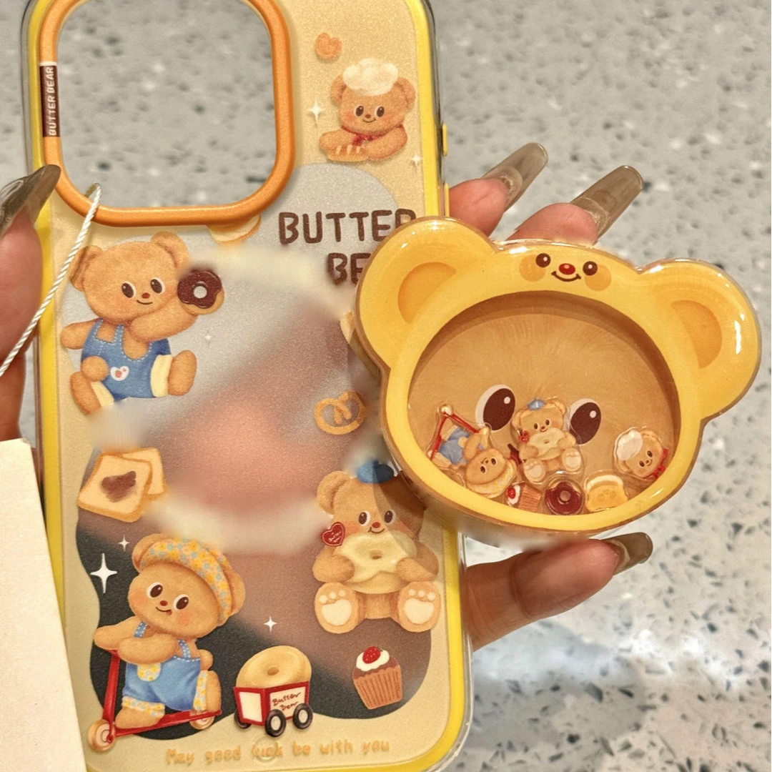 卡通可爱黄油小熊摇摇乐气囊支架懒人追剧神器适用手机桌面新款潮