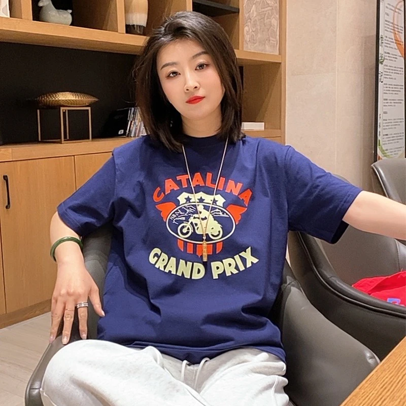 美式机车-260k重磅精梳棉印花短袖男情侣白恤体恤潮流宽松圆领