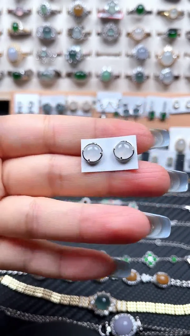 翡翠银S925镶嵌耳饰7687