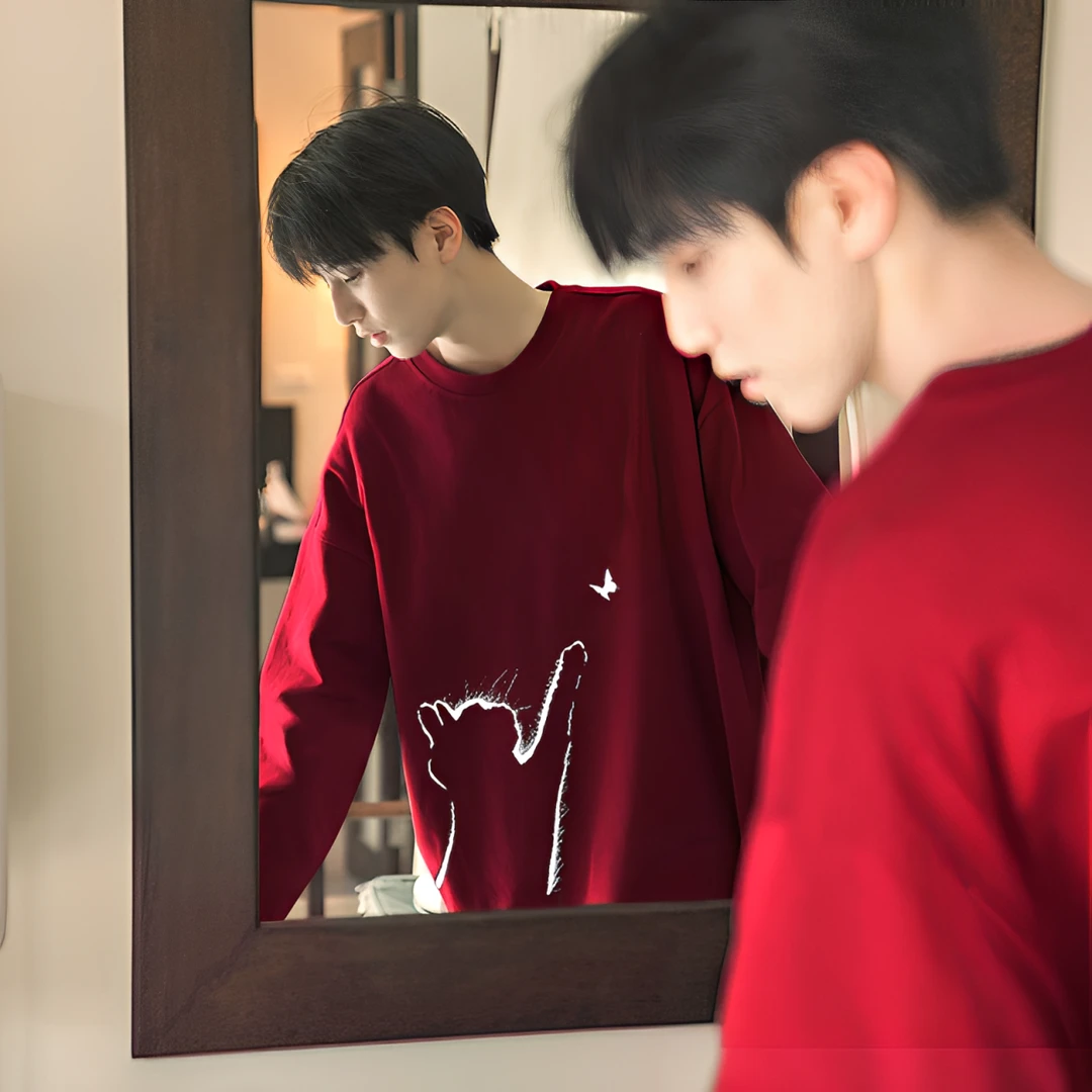 【重磅纯棉】秋冬新款宽松猫咪休闲潮流韩版圆领ins上衣男款长袖T恤