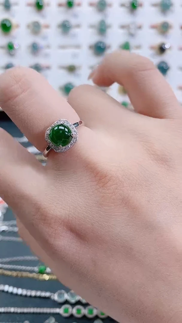 银S925镶嵌戒指翡翠天然翡翠