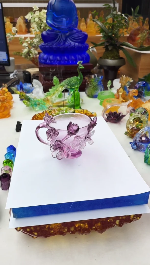 手工艺品琉璃紫色蝴蝶咖啡杯