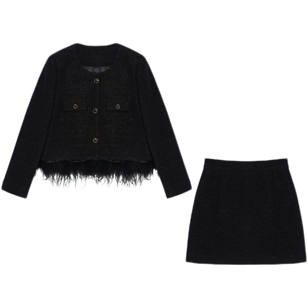 【小橱专享】D351858A时尚小香风保暖羽绒套装-1858