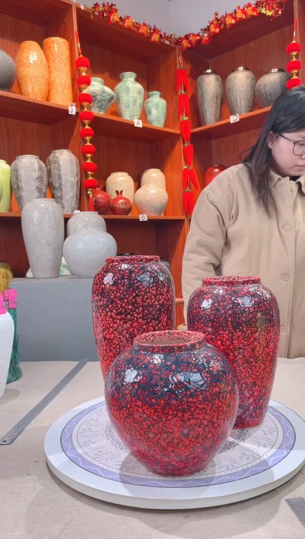 【闪购商品】瓶红宝石 三件套  陶瓷花瓶 无花