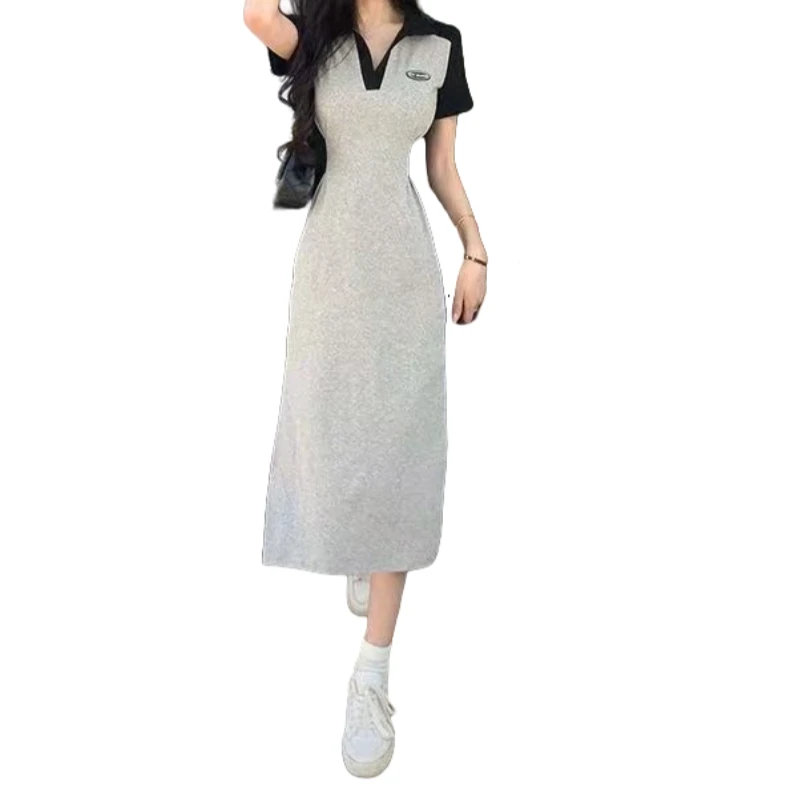 大宝《高挑小姐》垫肩POLO领短袖连衣长裙1306短1308长1308-1加长