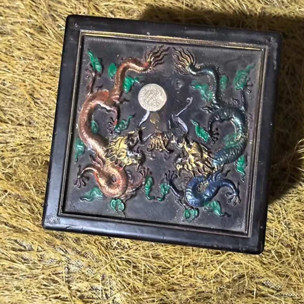 黑漆雕刻双龙木木盒多样性发其一 不带箱