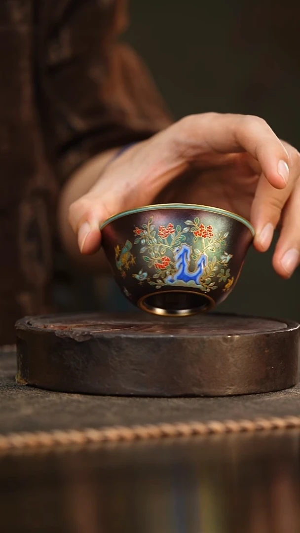 95柴房陶瓷柴烧珐琅彩鸡缸杯