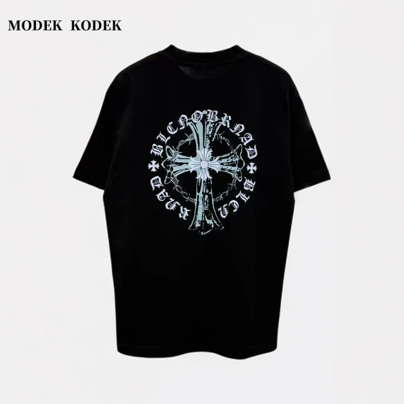 MODEK KODEK高级感刺绣男士时尚休闲t恤夏季潮牌百搭纯棉圆领半袖