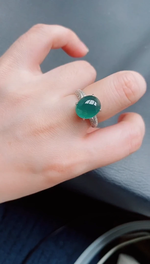 【闪购商品】翡翠戒指银S925镶嵌天然a货翡翠376