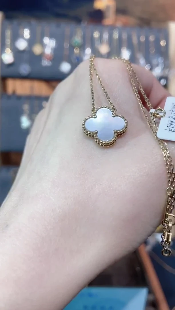 18K金镶嵌贝壳（贝母）套链贝母K黄白草