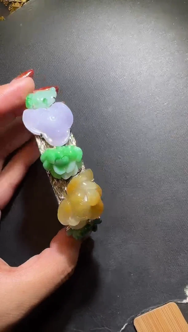 银S925镶嵌手镯翡翠翡翠荷花手镯