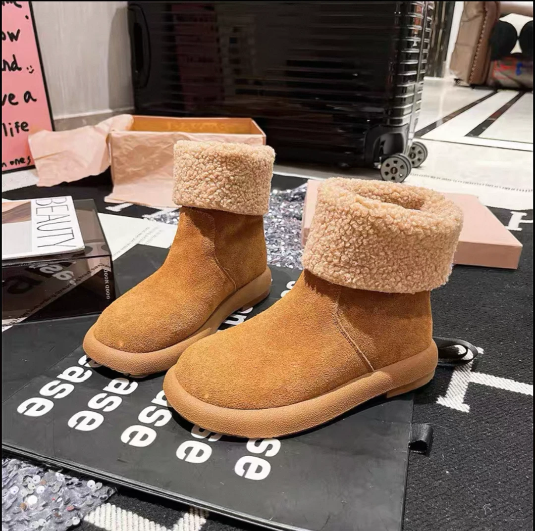 【露思同款】雪地靴女2025冬季加绒棉鞋后搭扣平底中筒靴两穿靴子