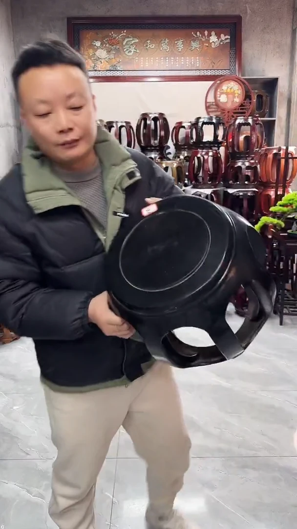 【闪购商品】花梨木类家具微瑕花梨木黑檀色小号鼓凳3号